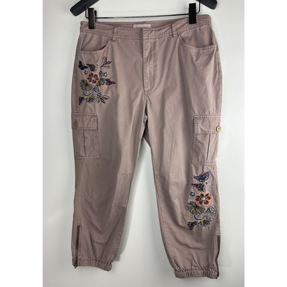 Sundance Embroidered Cargo Joggers Dusty Mauve Rose Boho Women's Size 12 Petite - Picture 2 of 12
